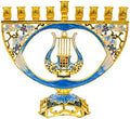 Mosaic Artistic Jeweled Menorah (Hand-Painted Jeweled Mosaic Blue & Gold - Harp)… by TheDreidelCompany