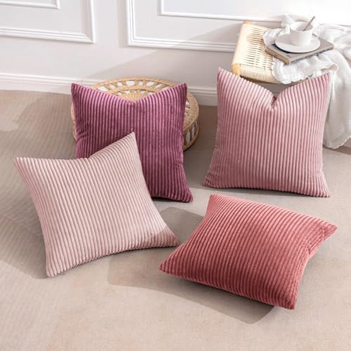 MIULEE Soft Corduroy Decorative Throw Pillow Covers Purple Pink 20x20 - Image 4