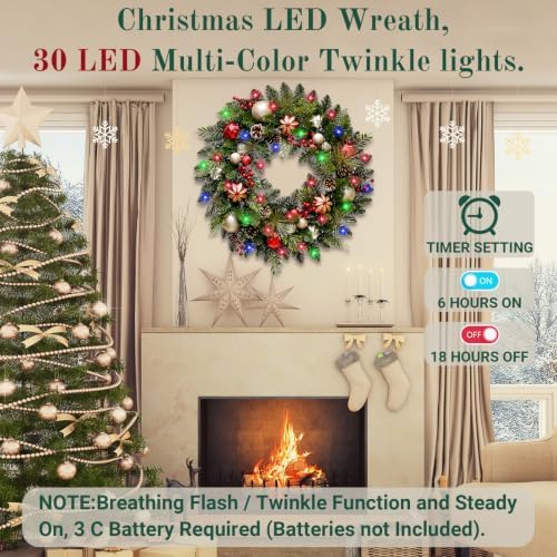 28 Inch Artificial Christmas Wreath with 30 LED Lights - Image 5