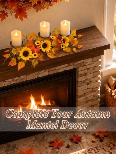 Alphatool Fall Centerpieces for Tables, 3 Candle Holders with Sunflowers - Image 5