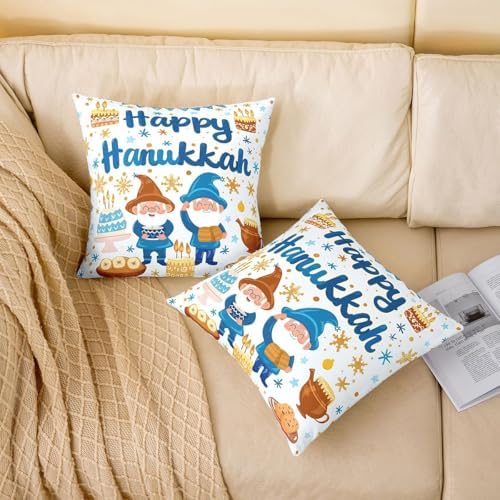 Erosebridal Hanukkah Theme Throw Pillow Covers Happy Festival Pillow Cases 24X24 Inch for Sofa Bed Couch,Cute Gnomes Cake Stars Decorative Cushion Covers Winter Snowflake 2Pcs - Image 2