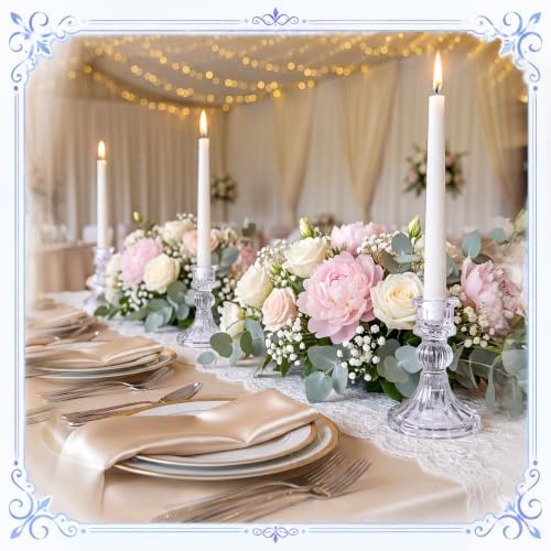 Sieral 24 Pcs Clear Taper Candle Holders 4'' Tall Candlestick Glass Holders Bulk Stripe Decorative Stand Wedding Stick Holder for Anniversary Party Dining Table Festival Decor - Image 5
