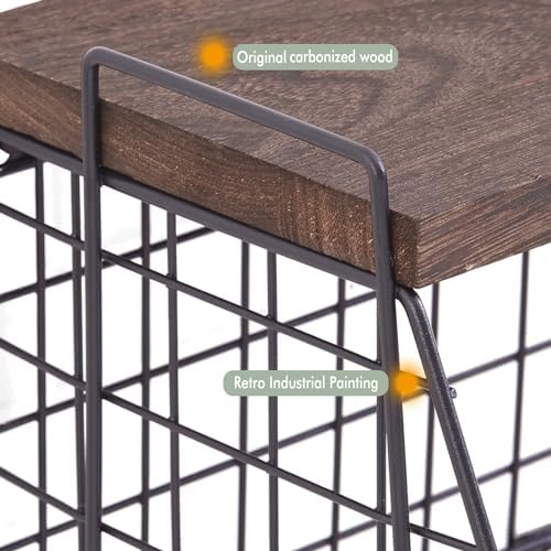 Wall Hanging Baskets 2 Pack Wooden Top Floating Wire Shelves (Large) - Image 2