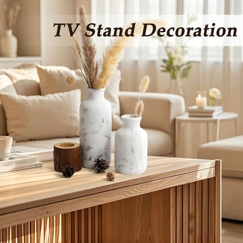 Resin 3 Piece Decorative Vase Set, White Marble Look Farmhouse Home Decor - Image 5