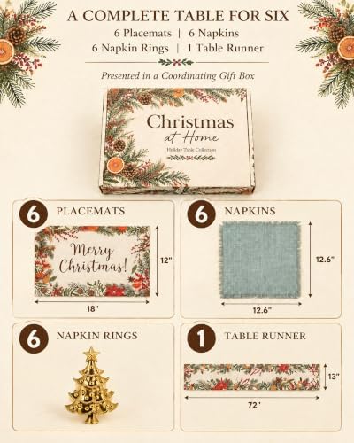 19-Piece Christmas Table Decor Set with Runner, Placemats & Napkin Rings - Image 2