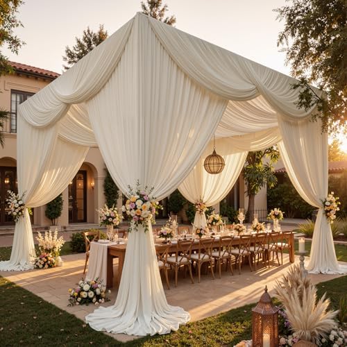 10 Panels 5ft(W) x 20ft(H) Beige Ceiling Drapes for Wedding Parties by PartyVillage