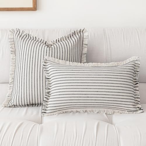 YEENAASY Throw Pillow Covers 24x24 Boho Striped Pillow Cases with Tassel - Image 2