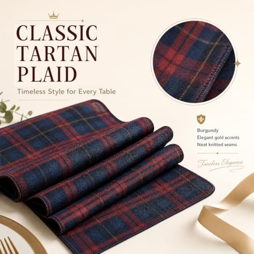 Fanfanwin 6 Pcs Tartan Plaid Table Runner 72x13 Inch Plaid Vintage Decoration, Table Runner for Home Dining Room Kitchen Decor Birthday Party Rustic Farmhouse Christmas Holiday Decor (Blue and Red) - Image 3