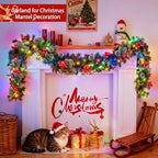 Timer - 9Ft by 10 Inch Prelit Christmas Garland with 50 Colorful Lights, Thick 270 Snowy Tips 70 Red Berry 10 Pinecone Battery Operated 8 Mode Real Touch Cedar Valentines Garland Mantle Indoor Outdoor - Image 4