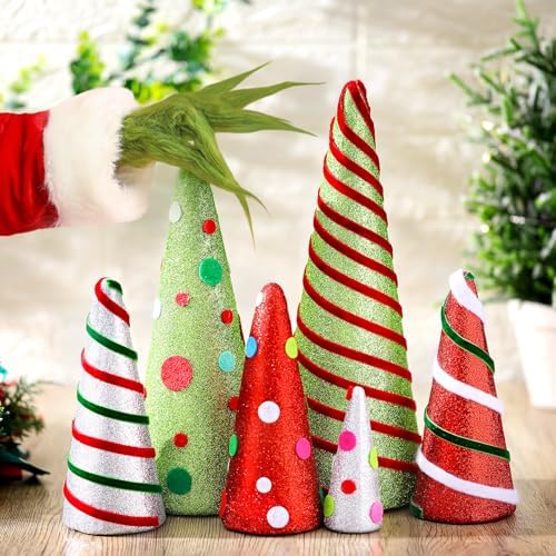 Marsui 6 Pcs Christmas Cone Trees Decorations, 11.8" 10" 6.8" 4.13" by Marsui