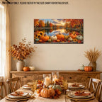 WAXWHELK Fall Canvas Wall Art Pumpkin Autumn Lake Landscape Painting Pictures, Rustic Farmhouse Thanksgiving Artwork for Bedroom Living Room Home Decor, (16"x32") - Image 4