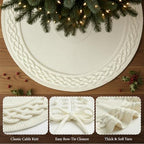 VOXOR 60 Inch Christmas Tree Skirt, Extra Large Chunky Knitted Tree Skirt with Bow Tie Closure, Cream Vintage Tree Skirts for 9 & 10 Feet Trees, Farmhouse Christmas Decorations for Home Living Room - Image 5