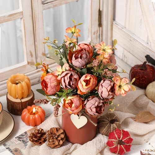 Lyrow 6 Pack Fall Mason Jar Table Centerpiece Autumn Centerpieces for Tables Orange Faux Floral Centerpiece Decorations Farmhouse Thanksgiving Mason Jar for Home Kitchen Tiered Tray Decoration - Image 4