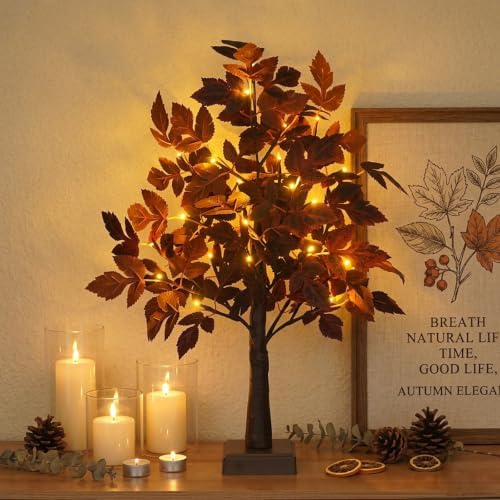 2.2 Ft 24 LED Lighted Trees for Indoor Decor Light Up Tree with Leaf Purple by Unknown