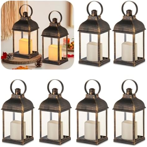 Bronze Small Lanterns with LED Candles, Set of 6 Wedding Decor by Staymoment