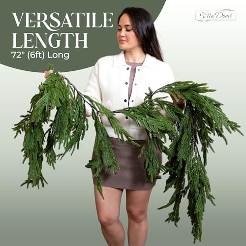 Hanging 6 ft Real Touch Norfolk Pine Garland Realistic 6ft, Christmas Garland for Mantle, Soft and Bendable Real Touch Garland Christmas Greenery, Evergreen Christmas Garlands for Fireplace, Stairs - Image 5