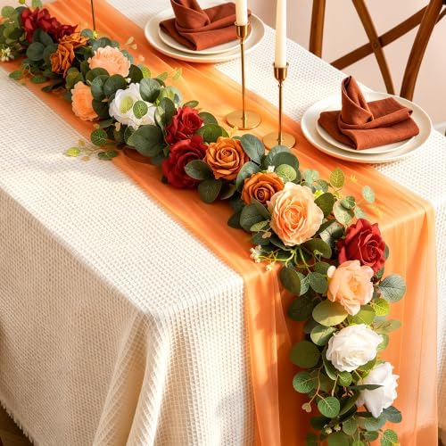 Aneco 2‑Pack 6 Ft Terracota Artificial Eucalyptus Orange Rose Garland Vine by Aneco