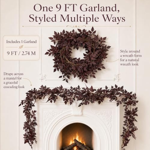 9FT Plum Cimicifuga Seeded Garland,Artificial Fall Leaf Garland for Mantel - Image 4