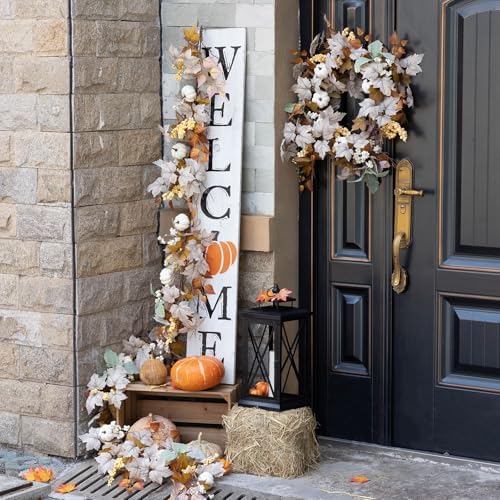 MIZII Fall Decor Artificial Maples Leaf Pumpkin Garland 6FT Autumn Maple Vines Garland Thanksgiving Halloween Harvest Decorations for Home Porch Mantle Fireplace Farmhouse Outdoor Indoor (6FT,Fall) - Image 4