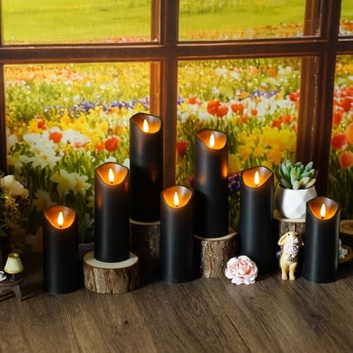 kakoya Flickering Flameless Candles, Battery Operated Plastic LED Pillar Candles with Remote Control and Timer, Set of 24 (Black) - Image 6