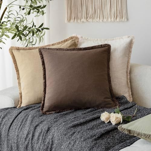 Foindtower Decorative Linen Fringe Throw Pillow Covers 26×26 Reddish Brown - Image 5