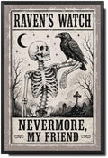 Vintage Metal Tin Sign Halloween Skeleton Raven Graveyard Gothic Wall Art for Home Bar 8×12 Inches with Metal Frame by Unknown