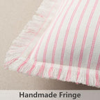 ZWJD Throw Pillow Covers 18x18 Set of 2 Striped Pillow Covers with Fringe Chic Cotton Decorative Pillows Square Cushion Covers for Sofa Couch Bed Living Room Farmhouse Decor (Pink) - Image 6
