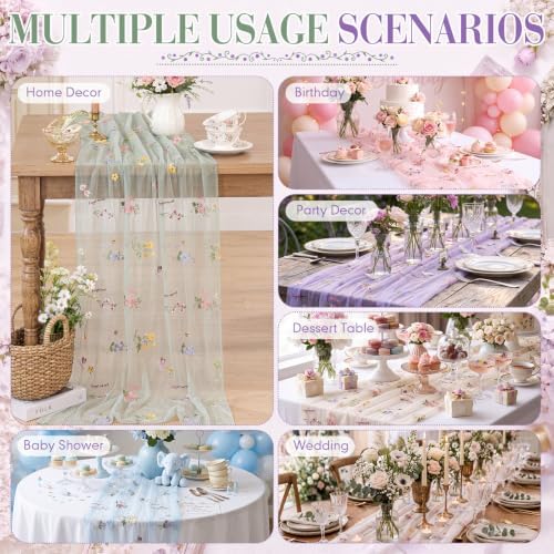 Irenare 6 Pcs 9.8ft Wildflower Tulle Table Runners, Multicolor - Image 5