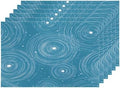 Shrahala Concentric Ripples Placemats, Blue with White Circles Stars Table Mat Linen Burlap Washable Double-Deck Heat Insulation for Dining/Kitchen Table Set of 6 (12 X 18 Inch) by Shrahala