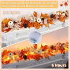 Fall Decor 6FT Lighted Fall Garland with Lights & Timer, Full Autumn Light Up Fall Leaf Mantle Garland with Pumpkin Berries Pinecone, Indoor Fall Thanksgiving Decorations for Home Fireplace Porch Door - Image 3