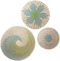 GoGift Wall Basket Decor - Wicker Coastal For Home Baskets Hanging Woven Boho Beach Rattan Seagrass Set of 3 Beige Teal Blue and Light Green by Unknown