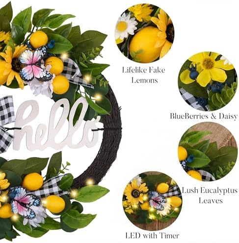 Valery Madelyn 24'' Artificial Lemon Summer Wreath for Front Door - Image 5