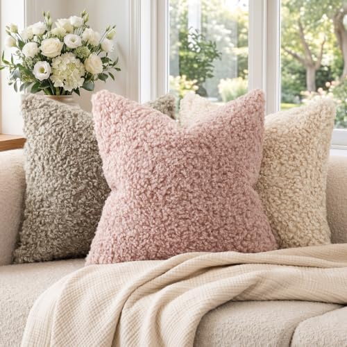 Foindtower Decorative Fuzzy Faux Fur Throw Pillow Covers 26x26 Dusty Rose - Image 4