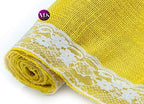 VDS Pack of 15, Burlap Table Runner with White Lace Edge, 100% Natural Jute Rustic Hessian Table Cloth Centerpiece for Wedding Birthday Party Banquet Table Decoration (Size 12X108 Inch)(Yellow) - Image 5