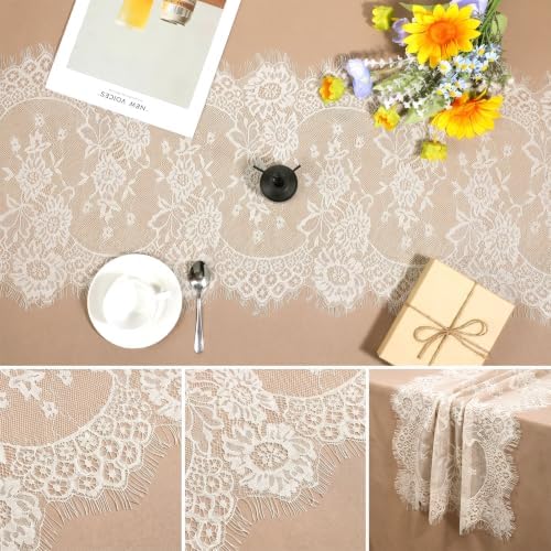 12 Pack Beige Lace Table Runners Beige Rustic Lace Fabric Table Runners - Image 2