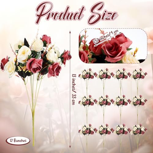 Hotop 12 Pcs Artificial Flowers Centerpiece for Tables 13 in, Coffee - Image 2