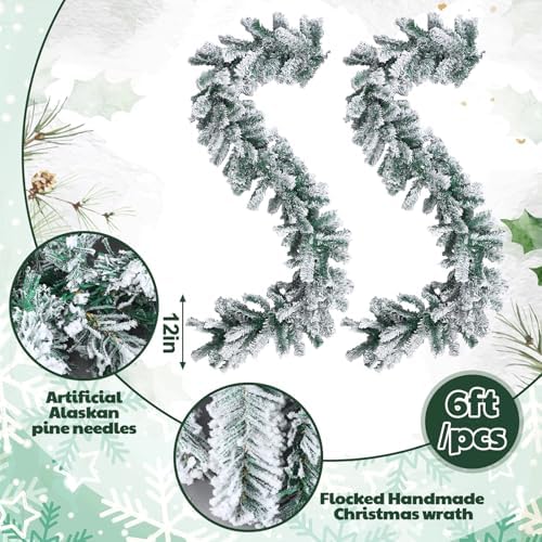 Suncalla 2 Pcs 6ft Thick Christmas Alaskan Pine Christmas Garland Flocked - Image 2