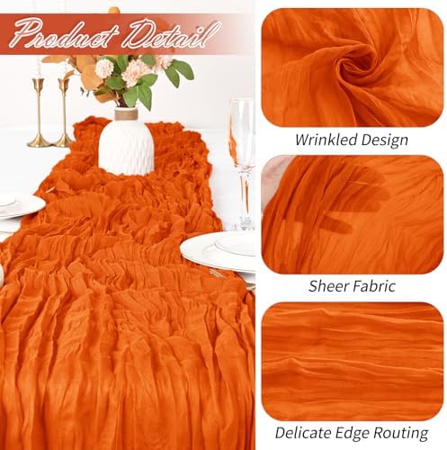 15 Pack Orange Cheesecloth Table Runner 17 x 108 inch Cheese Cloth Table Runners 9ft Orange Table Runner Rustic Romantic Sheer Gauze Runner for Wedding Party Baby Shower Table Decoration - Image 3