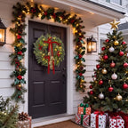 20 Inch Christmas Cedar Wreath for Front Door, with Lights - Image 6