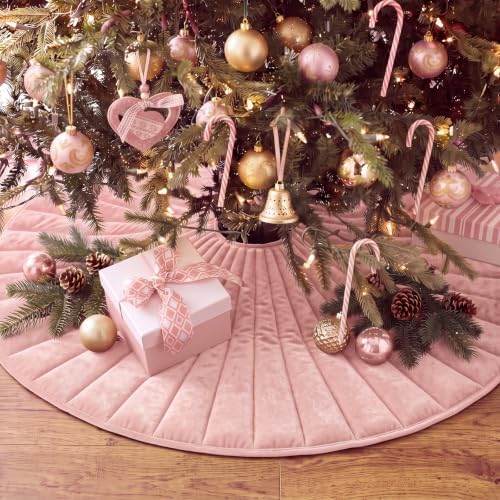 Foilswirl 60 Inch Dusty Pink Velvet Quilted Christmas Tree Skirt - Image 3
