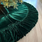 72-Inch Ruffled Velvet Christmas Tree Skirt, Forest Green - Image 4