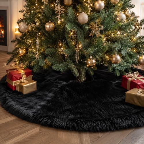 AOGU 48 Inch Black Christmas Tree Skirt, Faux Fur Halloween Tree Skirt by AOGU
