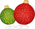 Hykolity 2 Pack 30" & 24" Pop-Up Iron Christmas Ornament Set, 230 Warm White LEDs with UL Transformer, 8 Light Functions & 18H Timer, Red & Green by hykolity