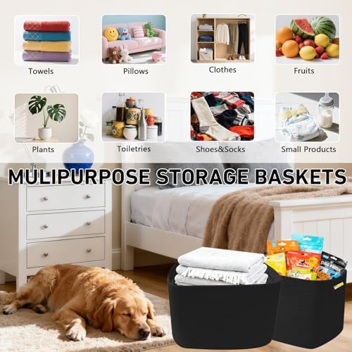 3 Pack Woven Baskets,Storage Baskets for Shelves with Handles - Image 5