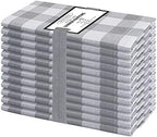Cotton Clinic Set of 12 Cloth Napkins Gingham Check 100% Cotton 20x20 inches - Soft Durable Washable - Ideal for Events Wedding Christmas Easter - Perfect Everyday Use Table Dinner Napkins Grey by CottonClinic