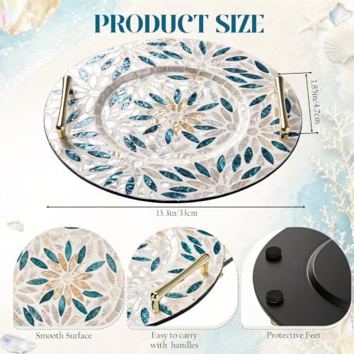 Mother of Pearl Decorative Tray with Metal Handle, Retro - Image 2