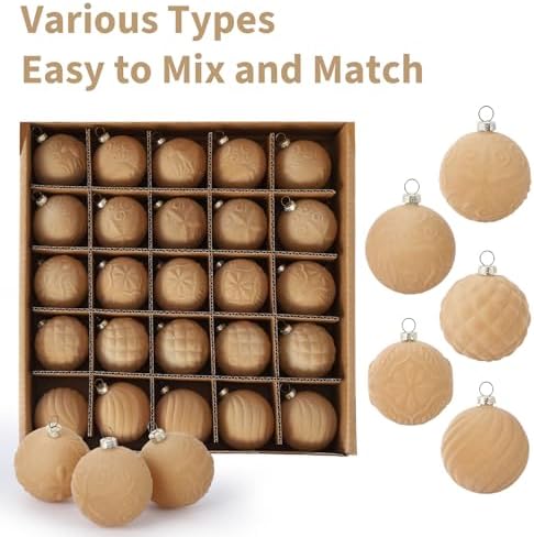 Garvee 25Pcs Flocked Christmas Ball Ornaments Set - Vintage Velvet Texture, Multi-Functional Holiday Decor - Image 4