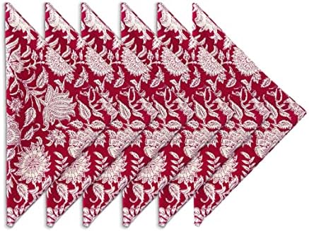 Cotton Print Napkins 18x18 inches - Washable Cloth Dinner Napkins Set of 6 - Everyday Use or Dinner Party and Events - Red White Indian Block Printed Soft Fabric by Craftbot by AVKAStudio