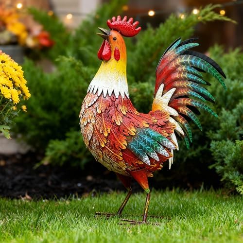 Metal Rooster Yard Decor, 21" Outdoor Garden Statues for Patio - Image 3