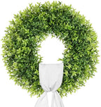 22 Inch Artificial Boxwood Wreaths for Front Door with Sash Outdoor Summer Wreath for Front Door, Spring Green Wreath UV Resistant Waterproof for Wall Window Porch Farmhouse Wedding Year Round by petalyn